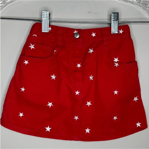 Gymboree Girl's Red Denim Skirt with Embroidered White Stars Size 5 - Picture 1 of 3